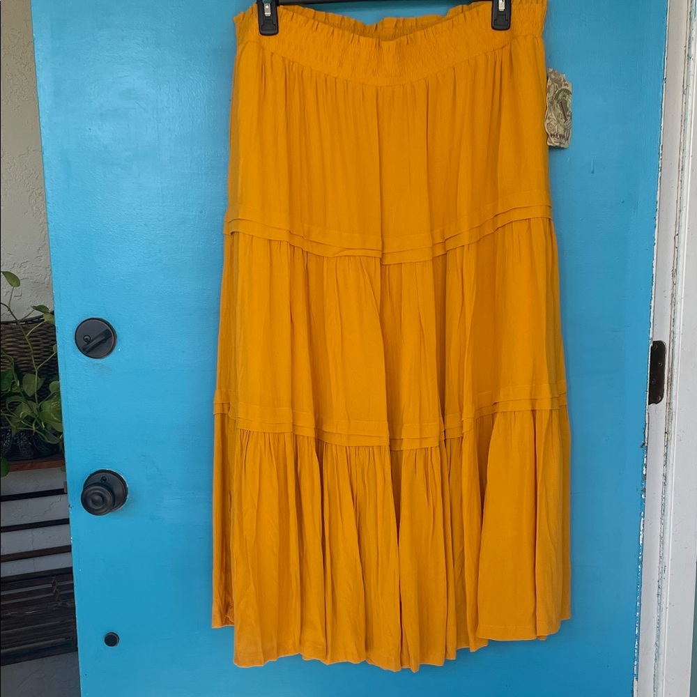 ONE WORLD Peasant Festival Western Tiered Maxi Skirt in Golden Spice SZ 1X